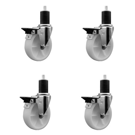 Service Caster 5'' Nylon Swivel 1-3/4'' Expanding Stem Caster Set with Brake, 4PK SCC-EX20S514-NYS-PLB-134-4